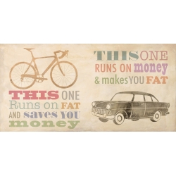 Tableau sur toile. Skip Teller, Vintage Bike vs Car