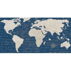 Tableau sur toile. Carte du Monde. Planisphère classique (Blue)