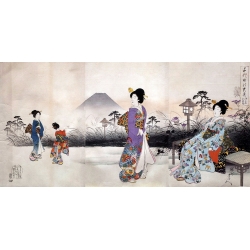 Leinwandbilder Japanische Kunst. Japanese women strolling under Fuji