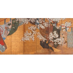 Leinwandbilder Japanische Kunst. Anonym, Wind-screen and cherry tree