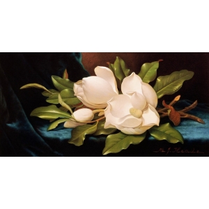 Quadro, stampa su tela. Martin Johnson Heade, Magnolie su un panno blu