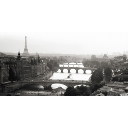Quadro, stampa su tela. Michel Setboun, Vista panoramica dei ponti sulla Senna, Parigi
