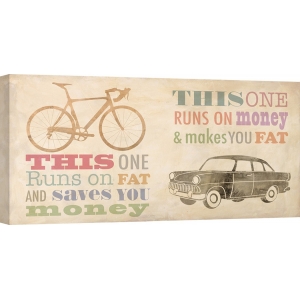 Cuadro pop vintage en canvas. Skip Teller, Bike vs Car