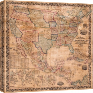 Quadro, stampa su tela. Mappa degli Stati Uniti, 1856