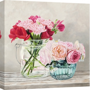 Quadro, stampa su tela. Remy Dellal, Fleurs et Vases Blanc I