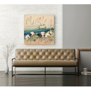 Wall art print and canvas. Hokusai, Cranes