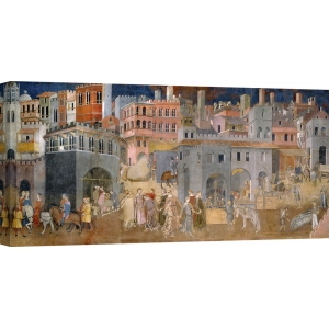 Leinwandbilder. Lorenzetti, Effekte der guten Regierung in der Stadt