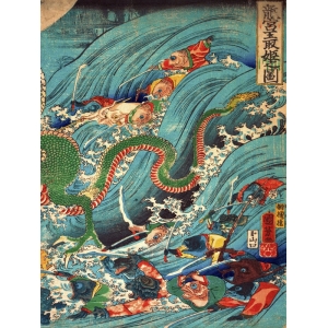Wall art print and canvas. Kuniyoshi Utagawa, Recovering a jewel from the palace of the dragon king III