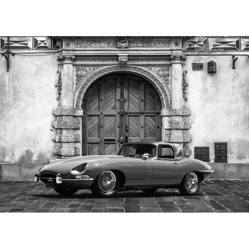 Leinwandbilder. Roadster in front of Classic Palace (BW)
