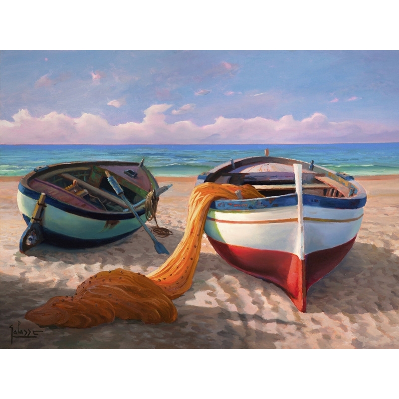 Wall art print and canvas. Adriano Galasso, Boats on the beach