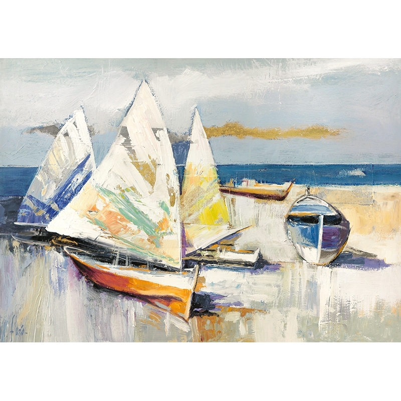 Wall art print and canvas. Luigi Florio, The boats on the beach