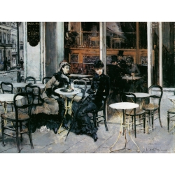 Tableau sur toile. Boldini Giovanni, Conversation au café, Paris