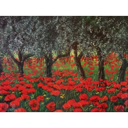 Wall art print and canvas. Tebo Marzari, Poppies under the olive trees