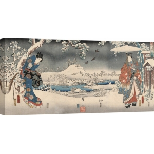 Quadro, stampa su tela. Ando Hiroshige, Paesaggio innevato con una donna e un uomo, 1853