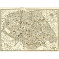 Cuadro mapamundi en canvas. Galignani, Plan of Paris and Environs, 1865