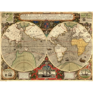 Cuadro mapamundi en canvas. Hondius, Vera Totius Expeditionis Nautica