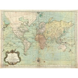 Tableau sur toile. Bellin, Carte reduite du Globe Terrestre, 1778