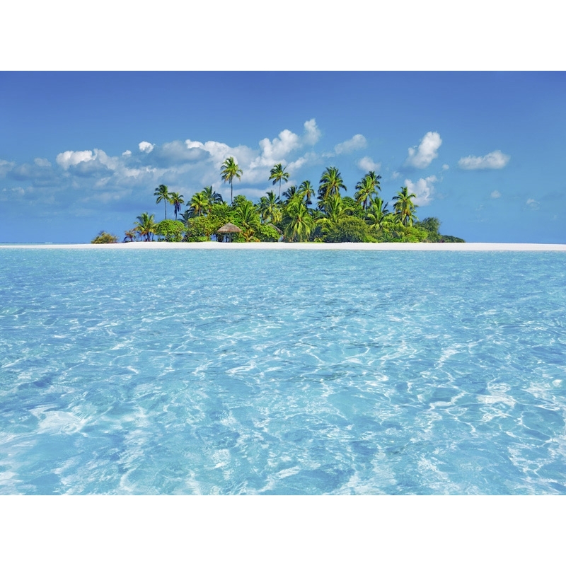 Quadro, stampa su tela. Frank Krahmer, Laguna tropicale con isola di palme, Maldive