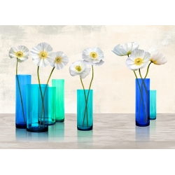 Tableau floral sur toile. Coquelicots en vases en cristal (Aqua)