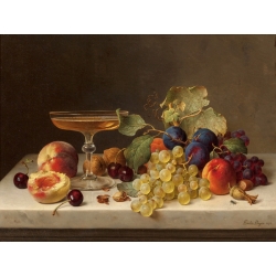 Wall art print and canvas. Emilie Preyer, Still life with summer fruits and champagne