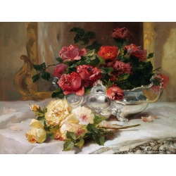 Tableau sur toile. Eugene Henri Cauchois, Roses sur une table