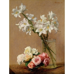 Cuadro en canvas. Henri Fantin-Latour, Bodegón: Rosas y lilas
