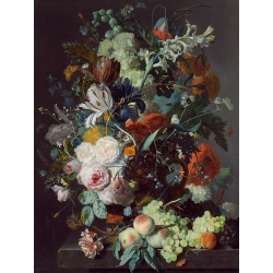 Tableau sur toile. van Huysum Jan, Nature morte avec fleurs et fruits
