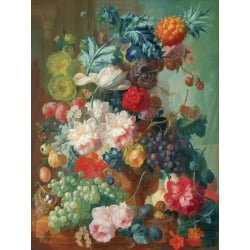 Quadro, stampa su tela. Jan Van Os, Frutta e fiori in un vaso di terracotta