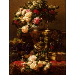 Cuadro en canvas. Jean-Baptiste Robie, Bodegón: Flores y frutas
