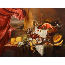 Wall art print and canvas. Laurens Craen, Still life with imaginary view
