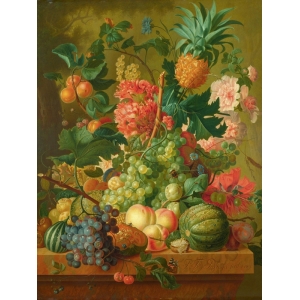 Quadro, stampa su tela. Paulus Theodorus van Brussel, Frutta e fiori