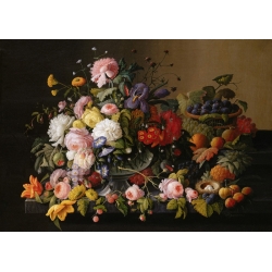 Tableau sur toile. Severin Roesen, Fleurs et fruits