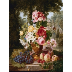 Wall art print and canvas. William John Wainwright, A Vase of Summer Flowers and Fruit