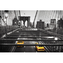 Quadro, stampa su tela. Taxi sul Brooklyn Bridge, New York