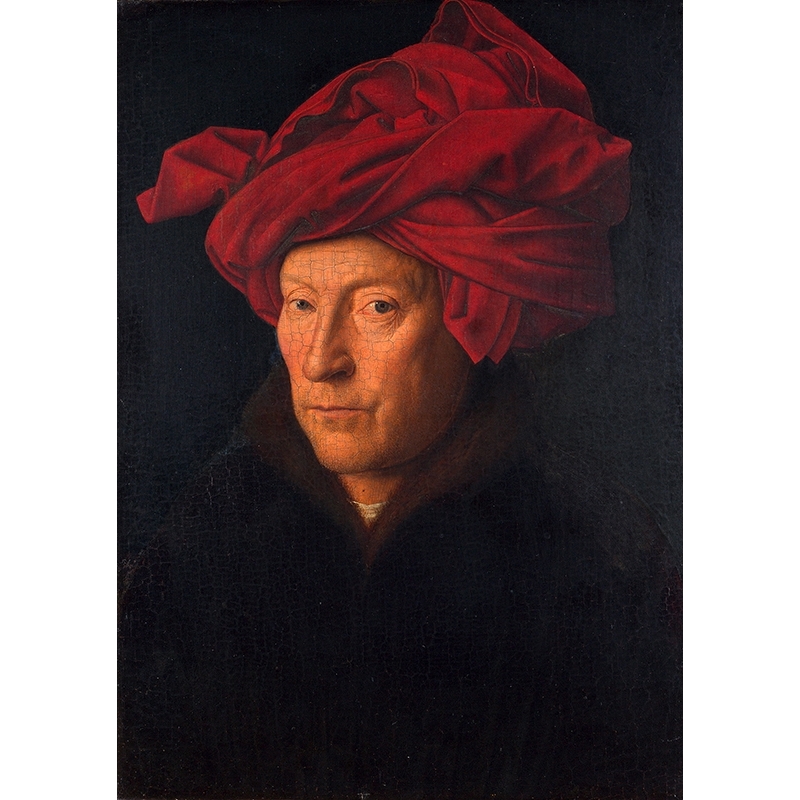 Tableau sur toile. Jan Van Eyck , Portrait d'homme au turban rouge