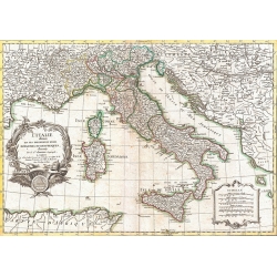 Quadro, stampa su tela. Robert Janvier, Carta geografica dell'Italia, 1770