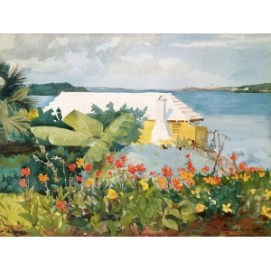 Wall art print and canvas. Winslow Homer, Flower Garden and Bungalow, Bermuda
