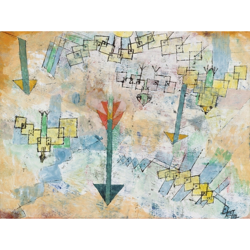 Cuadro abstracto en canvas. Paul Klee, Birds Swooping Down and Arrows