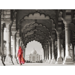 Tableau sur toile. Femmes marchent vers le Taj Mahal, Inde (BW)