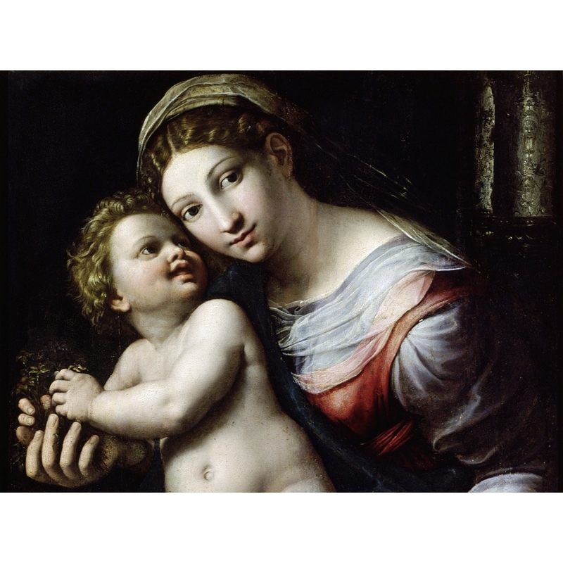 Tableau sur toile. Giulio Romano, Madonna et enfant (détail)