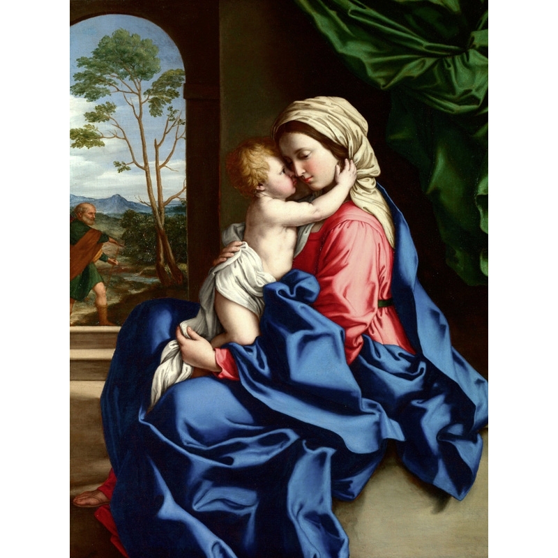 Cuadros religiosos en canvas. Sassoferrato, La Virgen y el niño, abrazo