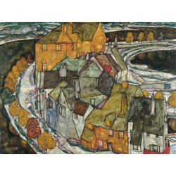 Wall art print and canvas. Egon Schiele, Crescent of Houses II, Island Town