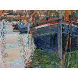 Tableau sur toile. Egon Schiele, Boats mirrored in the Water
