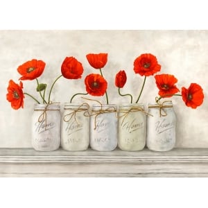 Cuadros shabby chic en canvas. Amapolas rojas en Mason Jars