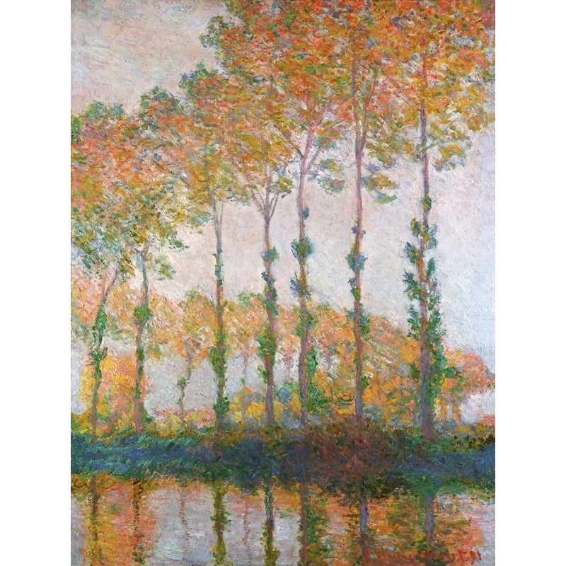 Quadro, stampa su tela. Claude Monet, Pioppi sulla riva del fiume Epte, autunno