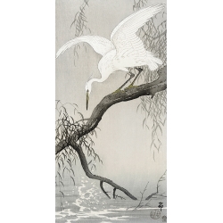 Tableau sur toile. Koson Ohara, Héron blanc sur une branche