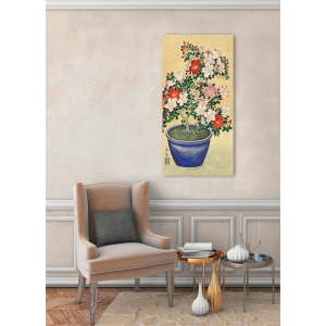 Tableau sur toile. Azalées en fleurs dans un vase bleu