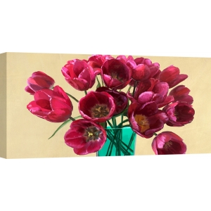 Leinwanddruck mit modernen Blumen. Rote Tulpen in einer Glasvase