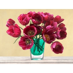 Leinwandbilder und poster. Rote Tulpen in Glasvase 