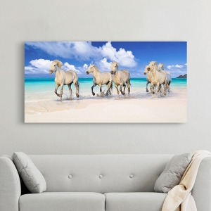 Wall Art Print and Canvas. Horses running on the beach